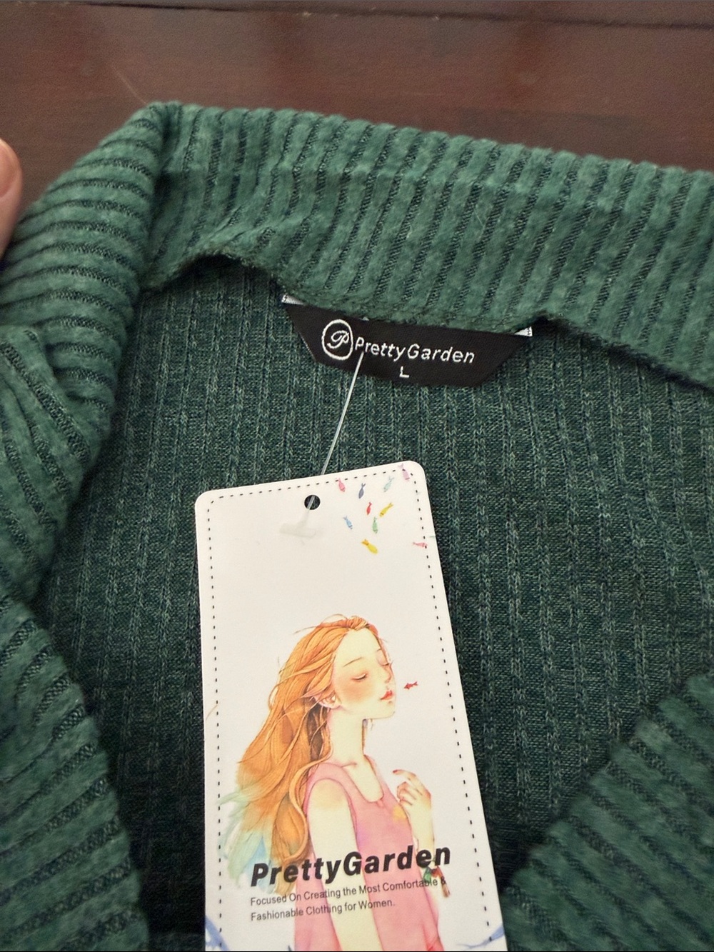 Off-Shoulder Ribbed Point-Hem Sweater - Green - Picture 2 of 2